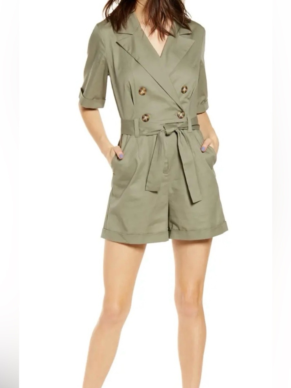 Leith Cotton Olive Green Romper